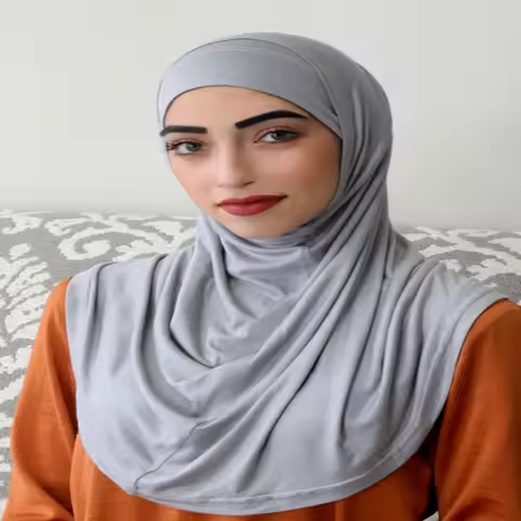 H037 high quality cotton jersey plain two pieces pull on hijab islamic scarf head wrap pray scarves