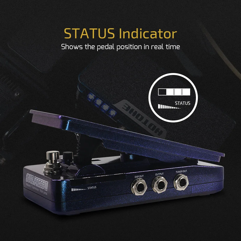 Hotone Soul Press II 4 em 1 Pedal de efeito de expressão passiva de volume ativo Wah comutável com indicadores de posição visíveis