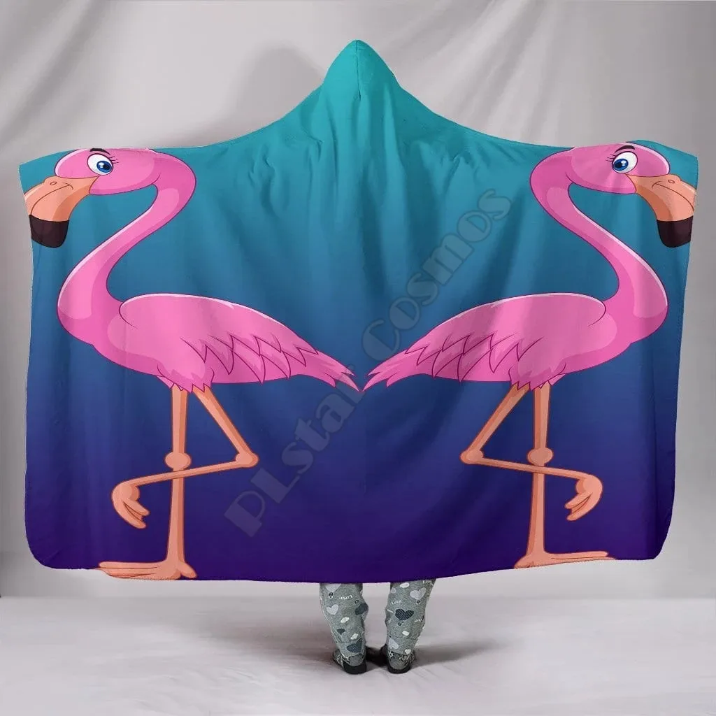 

Flamingo 3d printed Hooded Blanket Adult colorful child Sherpa Fleece Wearable Blanket Microfiber Bedding style-1