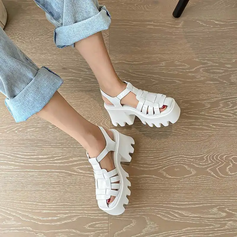 Krazing Pot Wholesale Genuine Leather Buckle Strap Summer Shoes Fashion Superstar Platform Luxury Brand Elegant Women Sandals