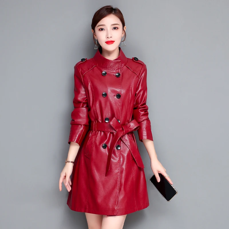 TNLNZHYN Quality sheep leather jacket Women fashion double-breasted slim autumn leather coat Genuine Leather Big size coat 1313
