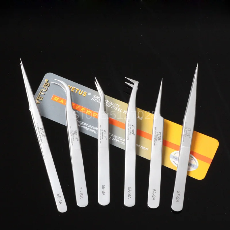 VETUS SA Series Tweezer Stainless Steel Hyperfine High Precision Antimagnetic Anti Acid Tweezers for Eyelash Extension