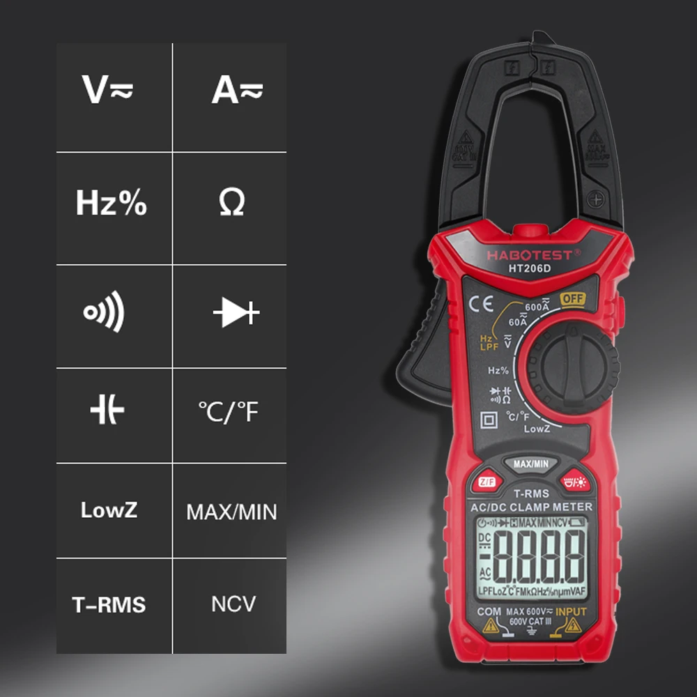 Habotest HT206D AC DC Digital Clamp Meter Multimeter Pinza Amperimetrica