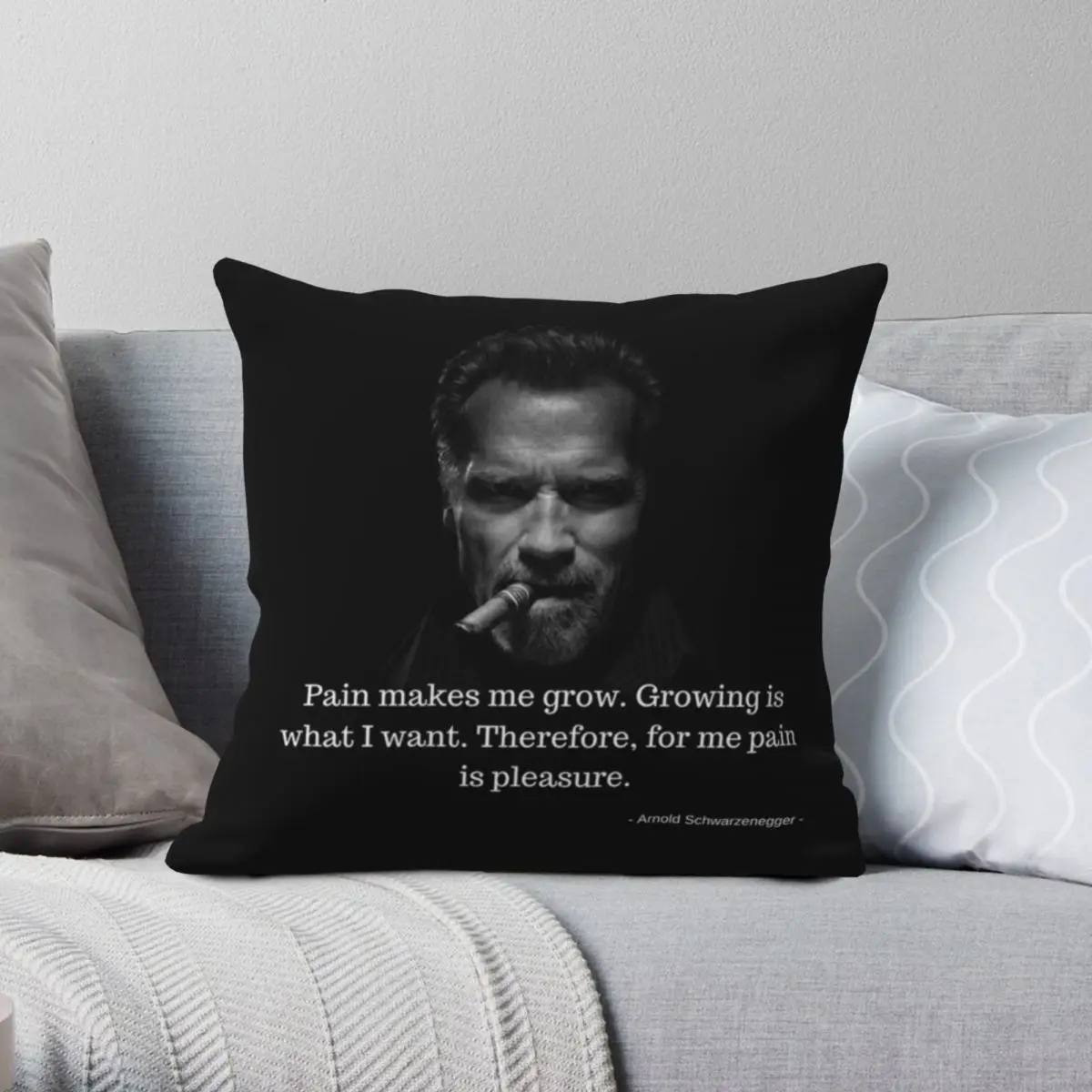 Schwarzenegger Pain Makes Me Grow Square Pillowcase Polyester Linen Velvet Creative Zip Decor Bed Cushion Cover 18