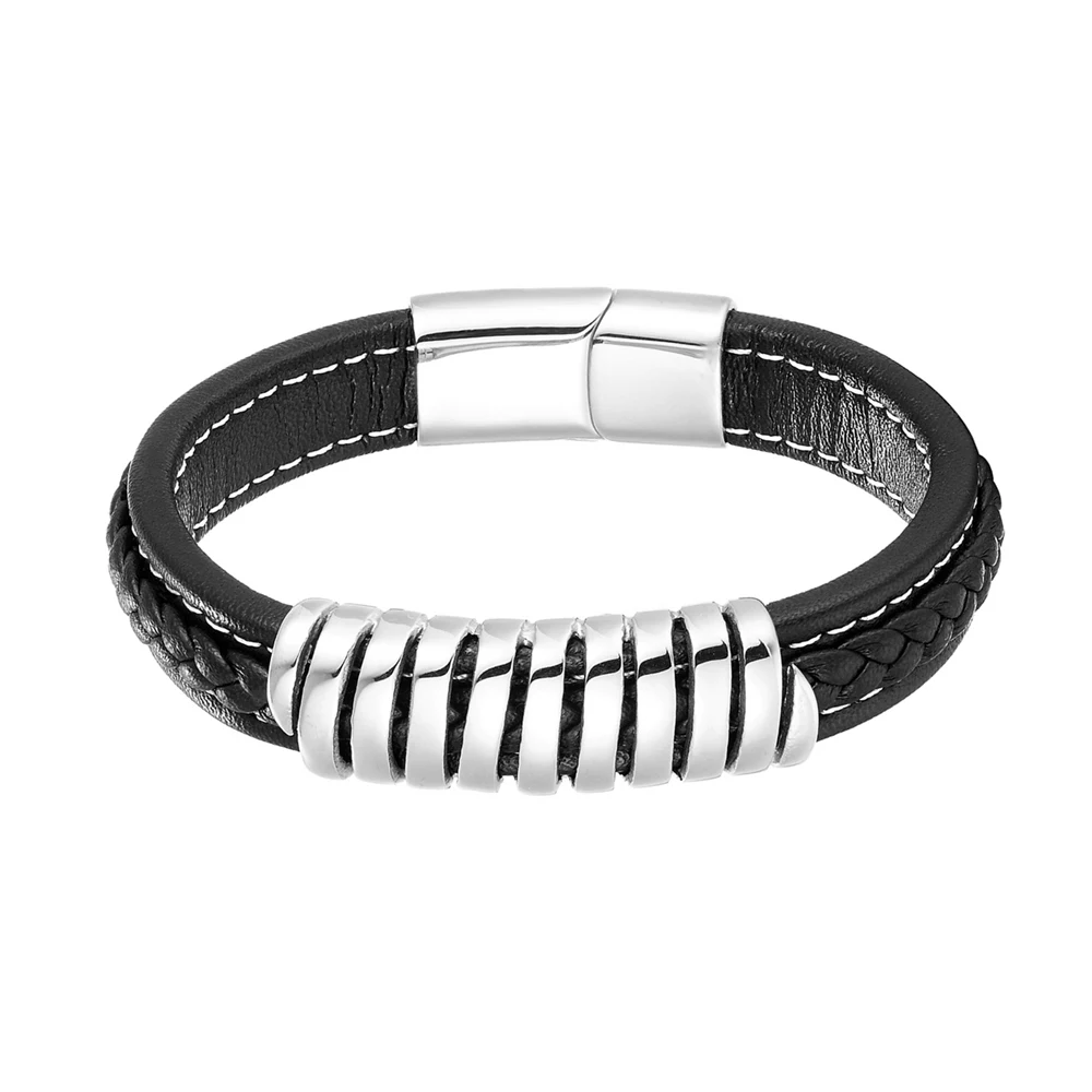 New Style Hand-woven Fashion Leather Bracelet Men\'s Stainless Steel Bracelet Geometric Women\'s Jewelry Pulseira Feminina TZ-1777
