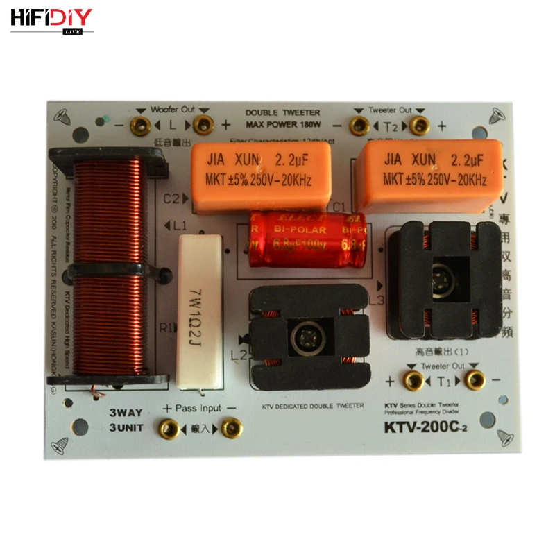 HIFIDIY KTV-200C 2 Way 3 speaker Double treble (Tweeter*2+ bass) Unit HiFi KTV Speakers audio Frequency Divider Crossover Filter