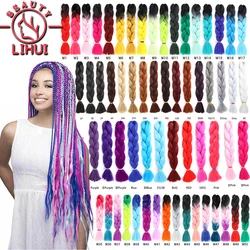 Lihui-Extensión de cabello trenzado sintético Jumbo para mujer, trenzas de pelo de bricolaje, color rojo, rosa, amarillo y gris, 24 pulgadas