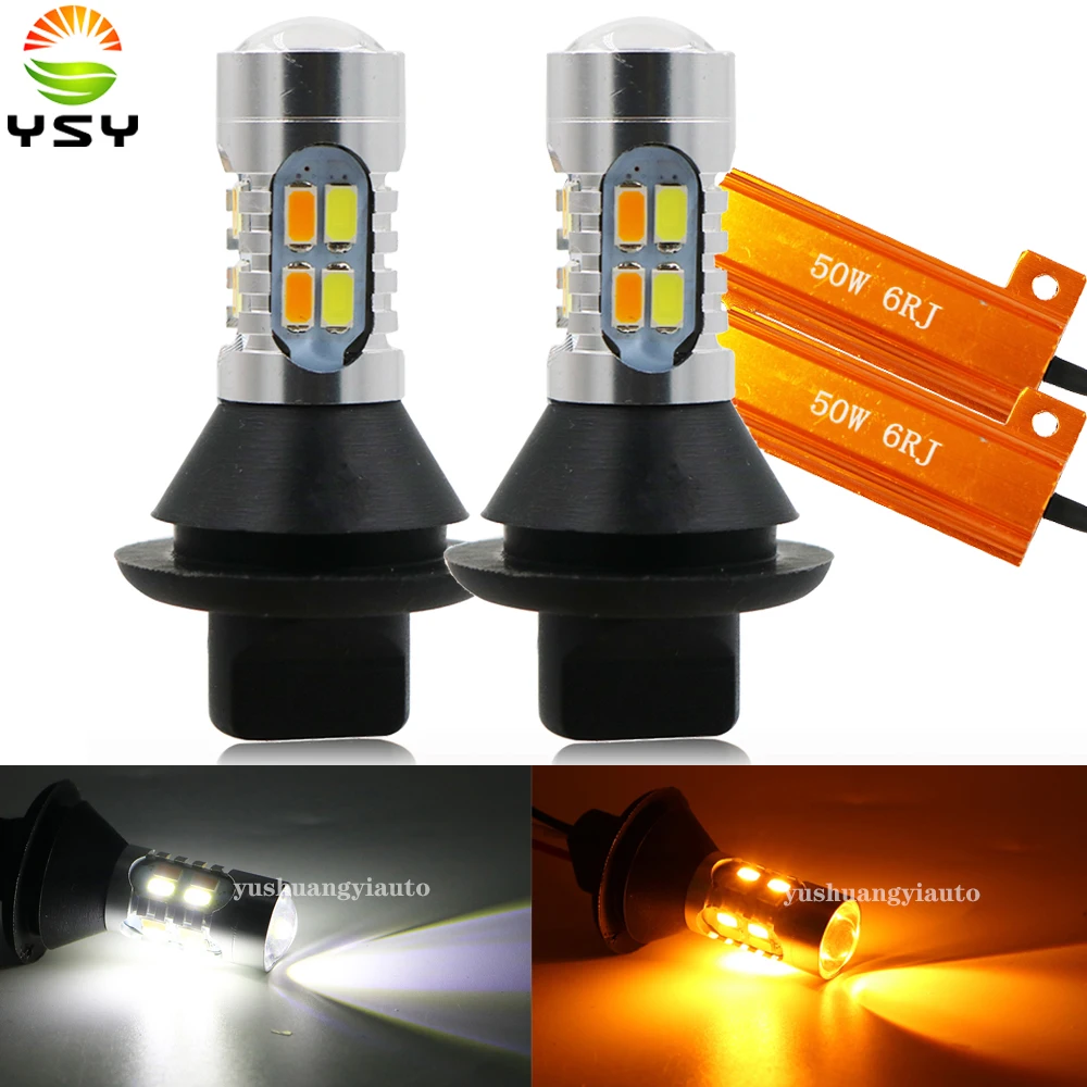 YSY 2PCS Dual Color 1156 BA15S/BAU15S P21W PY21W T20 7440 LED Bulbs Turning Lights 5630 20SMD White Amber Error Free Canbus DRL