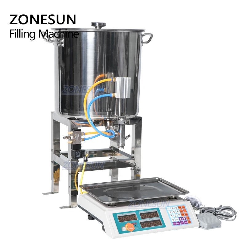 ZONESUN Semi Automatic Paste Filling Machines Pneumatic Can Honey Cooking Oil Beverage Small Bottle Weighing Filling Machine