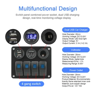 4 Botões Rocker Switch Painel Voltímetro Carregadores USB 3.0 Luz Alternar 12V 24 Acessórios para Barco Marine Car RV Camper caravanas 12 principais vendas lancha painel - №5
