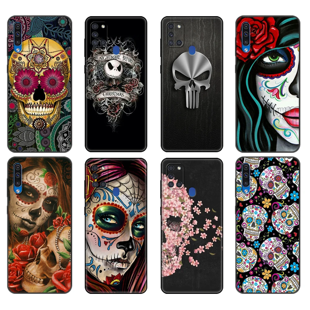 Black tpu Case For Samsung Galaxy A50 50S A30S A10 A11 A21S A31 A41 A51 A71 M21 M30S S10 LITE  Mexican Skull Girl tattooed Art