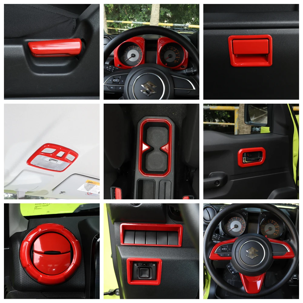 

Red Interior Refit Kit Pillar A / Door Speaker / Handle Bowl / Dashboard Cover Trim For Suzuki Jimny 2019 - 2023 ABS