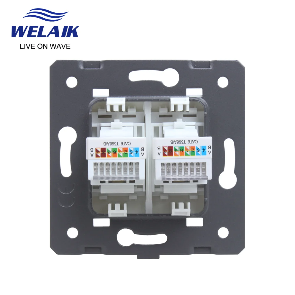 WELAIK EU Standard RJ45 CAT6 Internet 2 Computer DIY-Parts-Wall Socket  Without Glass-Panel  45*45mm  A82COW