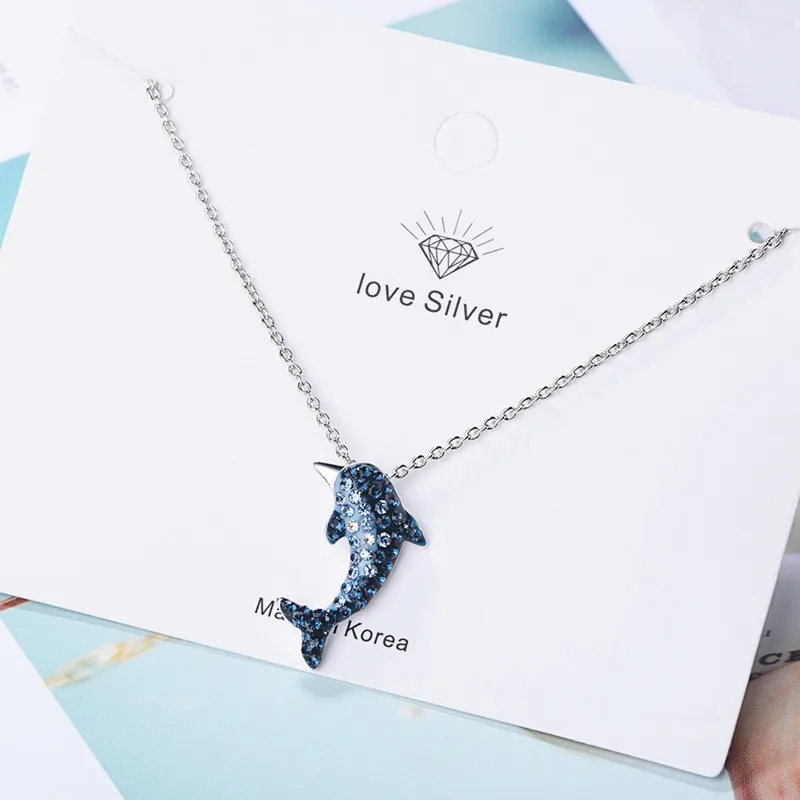 

Buyee 925 Sterling Silver Female Pendant Chain Bule Crystal Dolphin Fish Simple Necklace for Women Fashion Fine Jewelry Chain