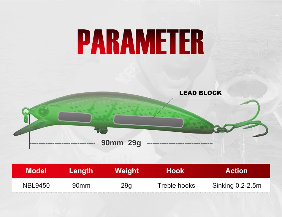 NOEBY 90S Sinking Minnow Angelköder 90mm 29g Long Casting Wobbler Harte Köder für Forelle Hecht Salzwasser Jerkbait Angelköder – Detail 5