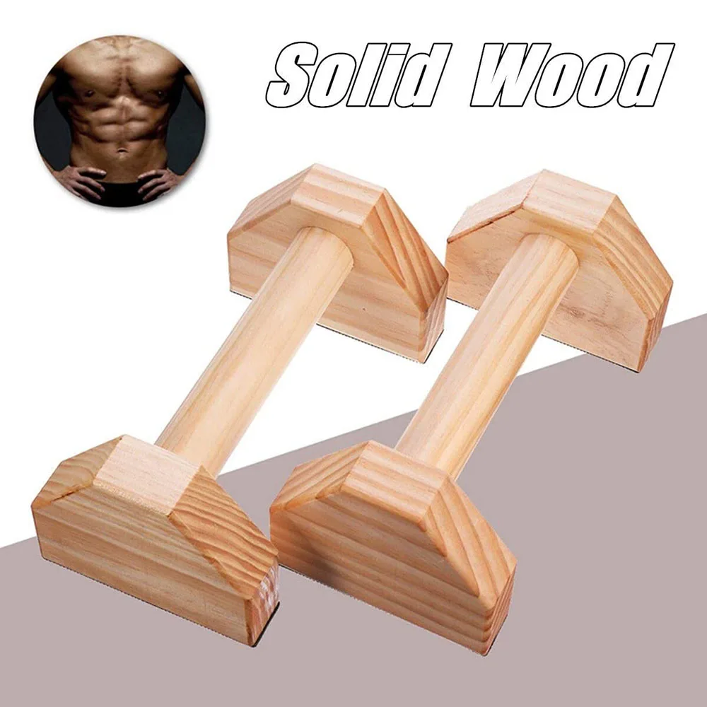 1 Pair Parallettes Gymnastics Calisthenics Handstand Bar Wooden Fitness Exercise Tools Training Gear Push-Ups Double Rod Stand