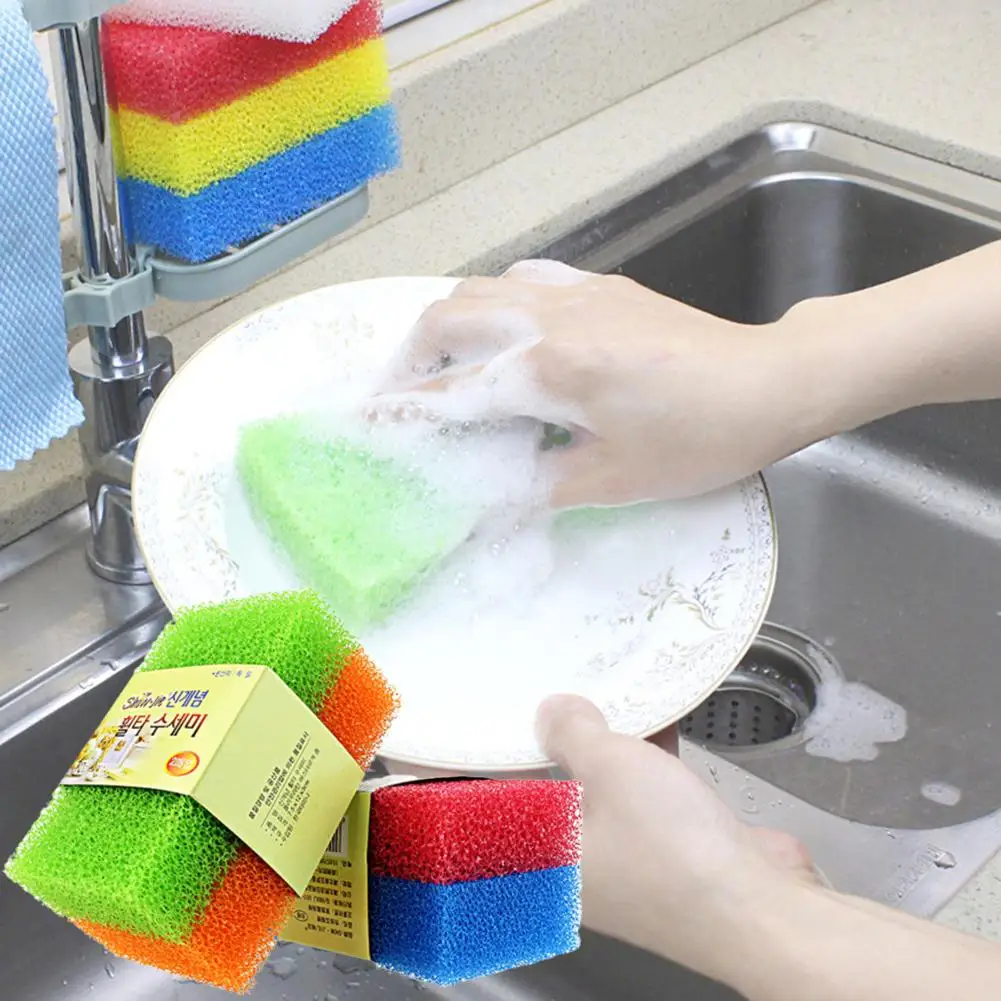 2Pcs Sponge Brush Plate Dish Cloth Washing Cleaning Kitchen Oil Dirt Remover