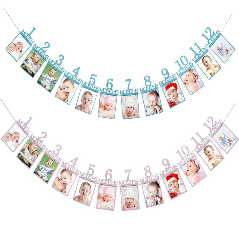 

JQSYRISE 1 комплект 12 месяцев фото плакат Baby Shower дети 1 год флажки гирлянда мальчик девочка 1-й День рождения украшения