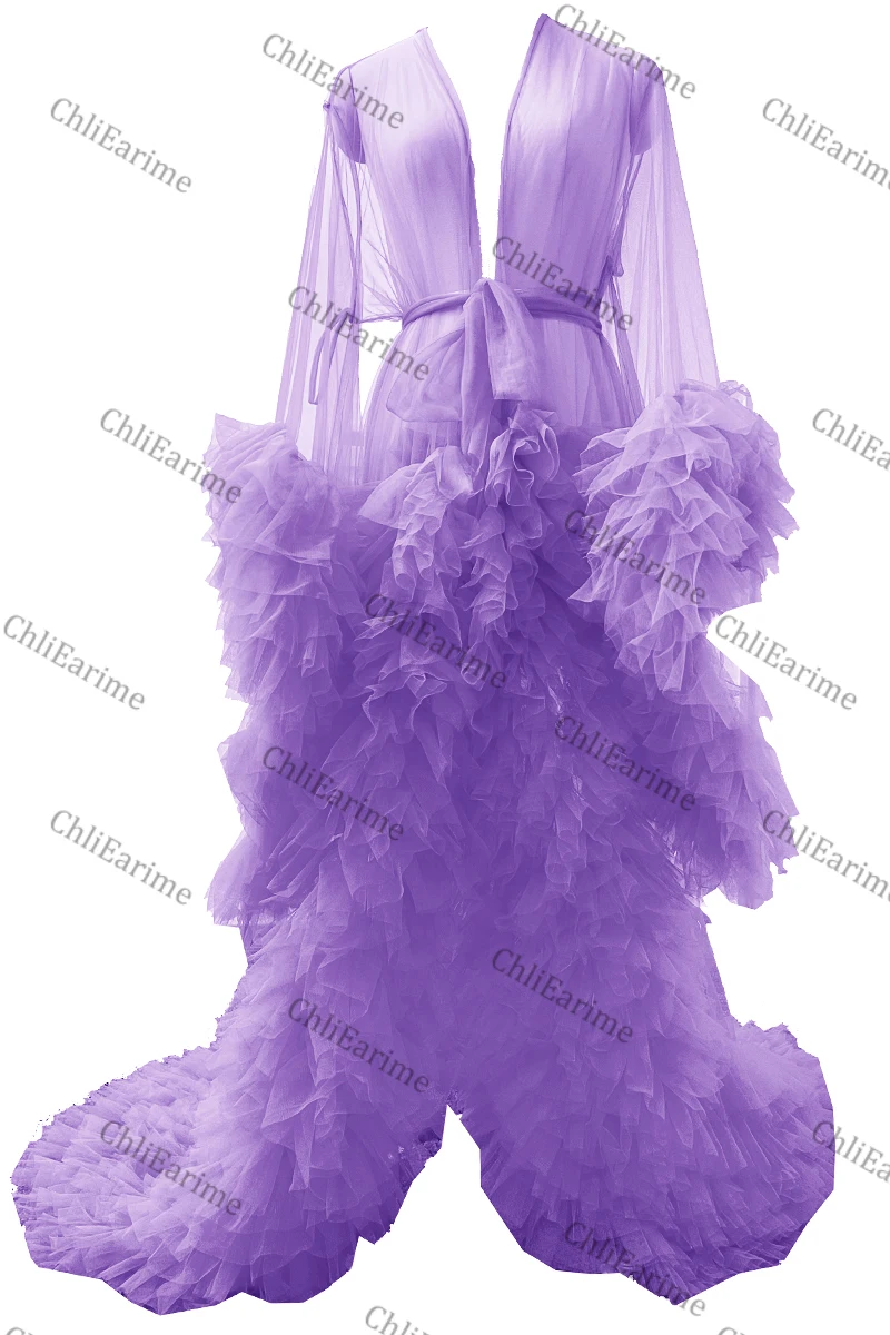 Sheer tulle female long rubbing fluffy photography fashion robe skirt pleated lace bathrobe dress