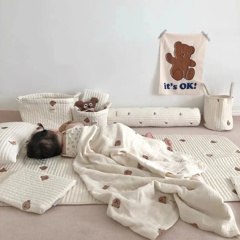 Korean Newborn Baby Boys Girls Blanket Cotton Warm Quilt Veil Cartoon Bear Toddler Blanket Musline Swaddle 90 X 125cm