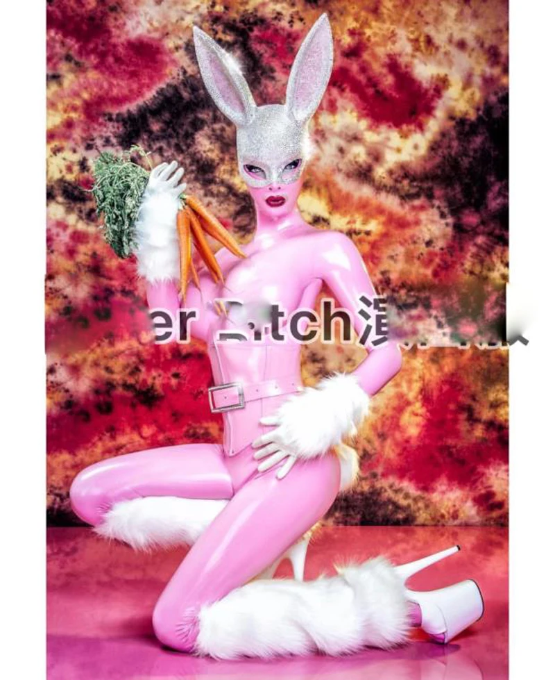 

Sexy sparkly Rhinestones mask charming pink bunny girl bar gogo costume nightclub stage clothing dropshipping