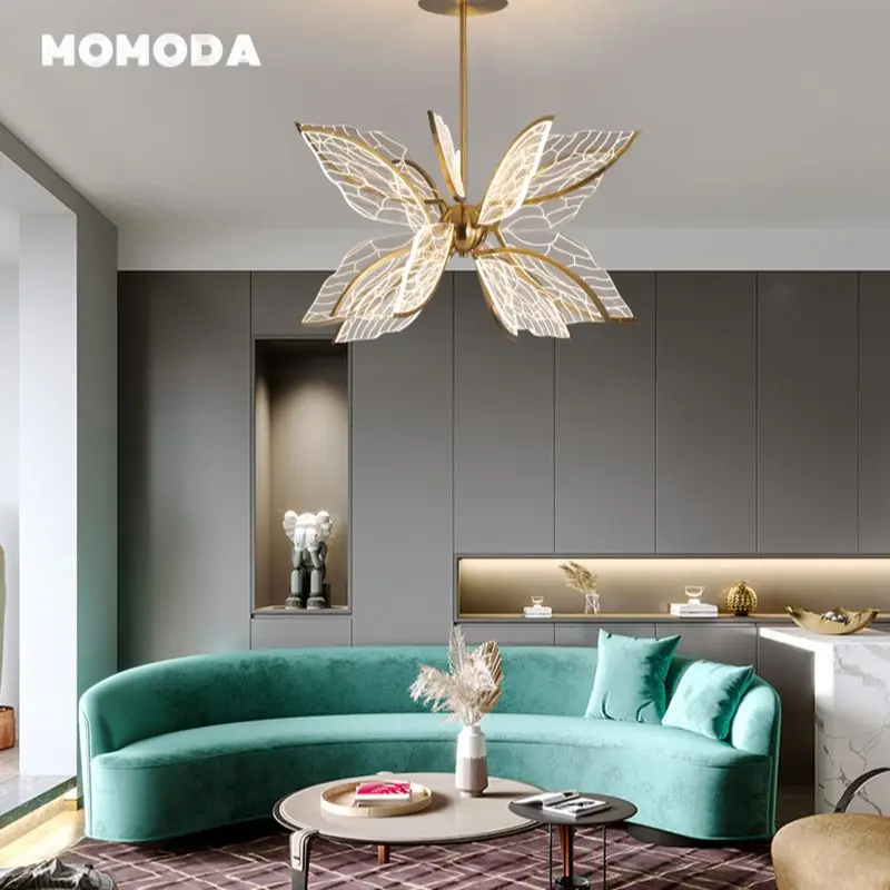 Nordic LED Chandeliers Lighting Modern Butterfly Iron Acrylic Pendant Hanging Lamps Bedroom Living Room Indoor Lights Fixture