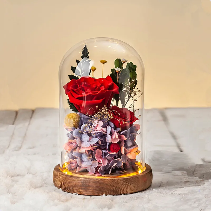 18*22cm Luminous Antique Base Glass Dome Vase Home Decoration Transparent Cover DIY Friend Gift Wedding Prop Handmade Craft