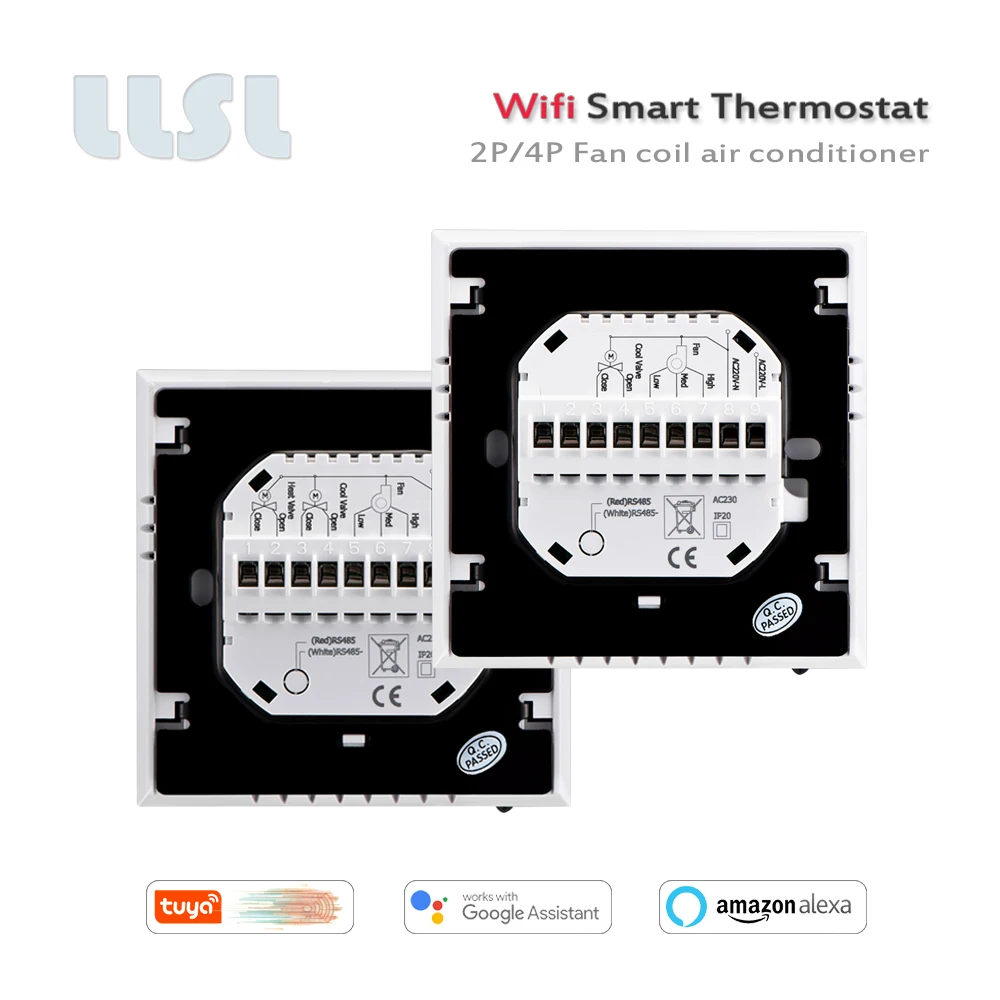 Termostato da bobina do fã do termostato 2p 4p de 24vac 95-240vac tuya wifi, trabalha com alexa casa do google