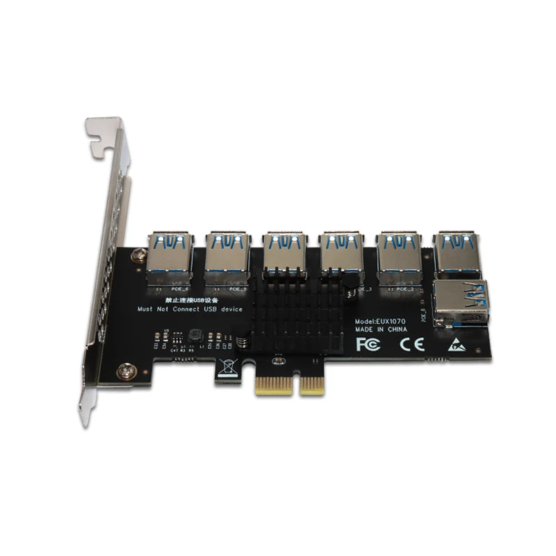 PCIE 1 to 7 USB 3.0 Slot PCI-E PCI Express Riser Card 1x to 16x Multiplier Hub Adapter For Bitcoin Mining Miner BTC Devices