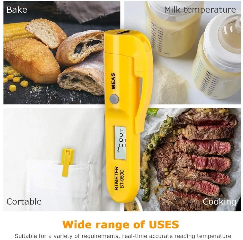 BTMETER BT-960C Mini Digital Infrared Thermometer Temperature Pen with Pocket Clip Instan for Kitchen BBQ Candy Frying