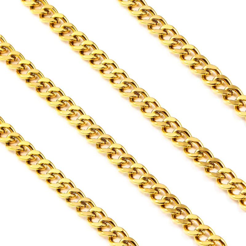 Gold Stainless Steel Cuban Link Chain For DIY Double -Side Bracelet Necklace Jewelry Making Finding Big Chains Wholesale 7mm 1M