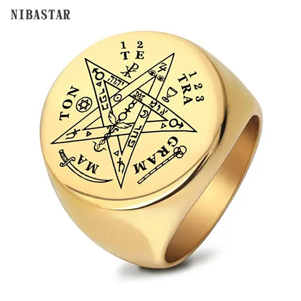 Customized Star Round Ring For Men Stainless Steel Engrave Mysterious Magic Pattern Signet Male Ring Unique Gift Wholesale