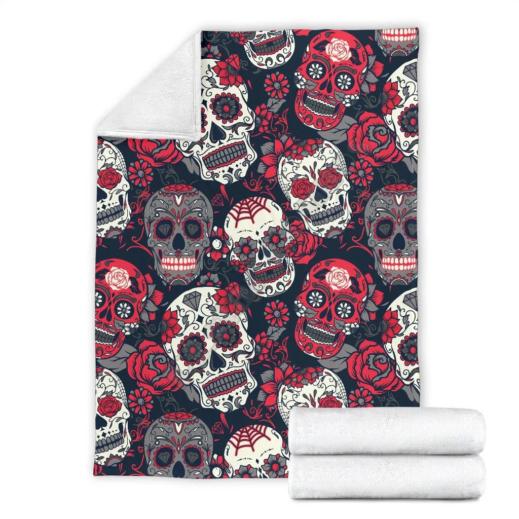 

Colorful Roses Skull Fleece blanket dog printed Wearable Blanket Adults For Kids Warm Sherpa Blanket 01