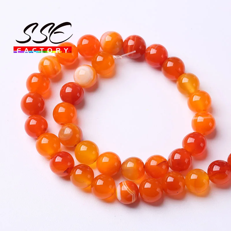 Natural Orange Striped Agates Onyx Round Beads Loose Stone Beads For Jewelry Making DIY Bracelets 4 6 8 10 12 14mm 15\'\' Strand