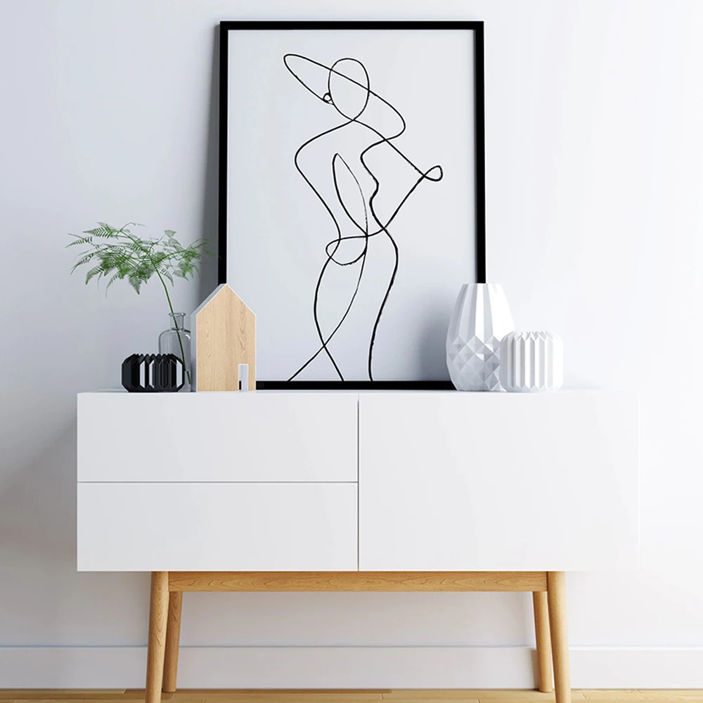 Schwarz Weiß Abstrakte Linie Zeichnen Poster Frau Körper Druck Minimalistische Wand Kunst Bilder Moderne Ästhetische Leinwand Malerei Wohnkultur