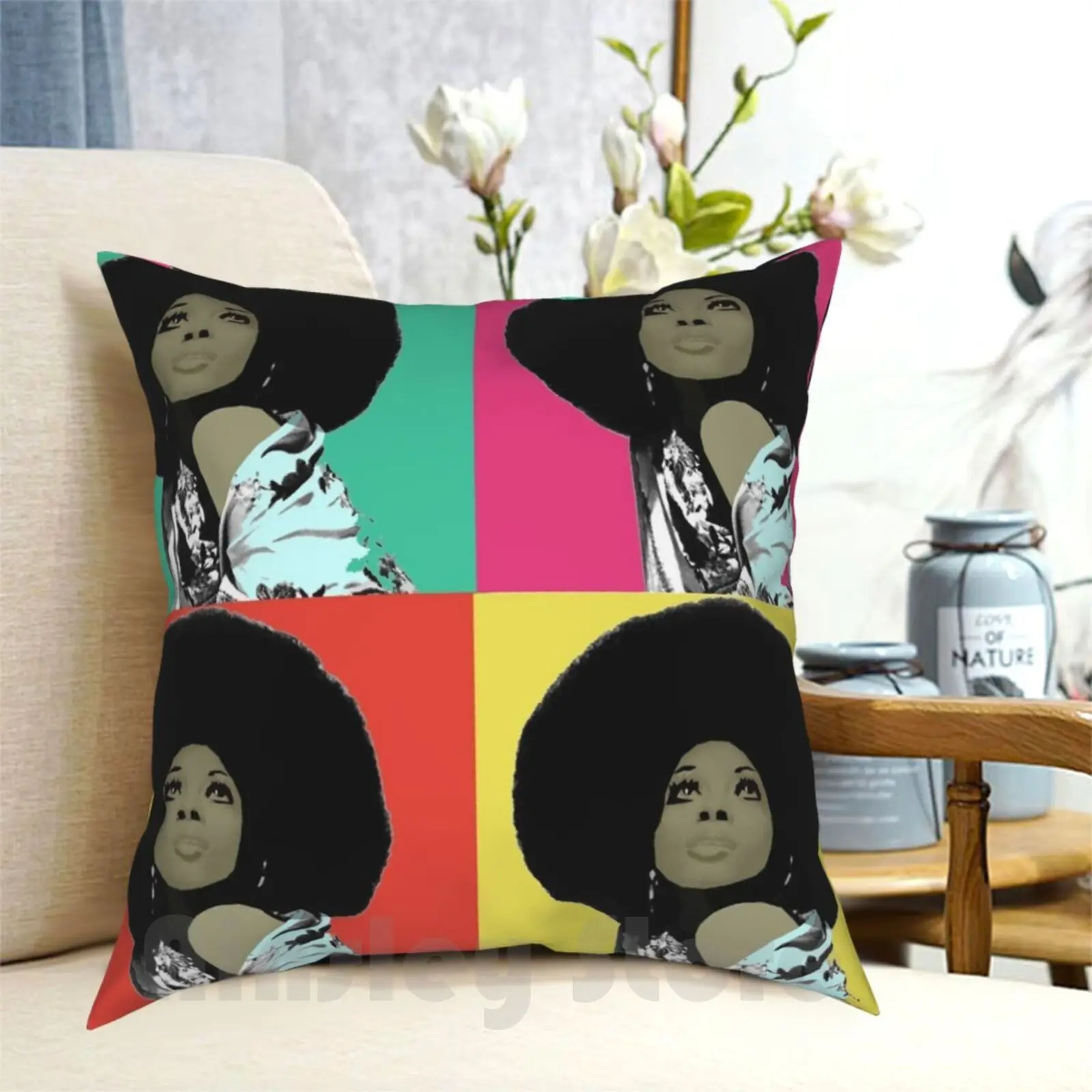 Funda de almohada Diana impresa para el hogar, almohada suave Diana Ross Afro negra para mujer, Diva Pop Art, celebridad, discoteca Vintage de los años 70
