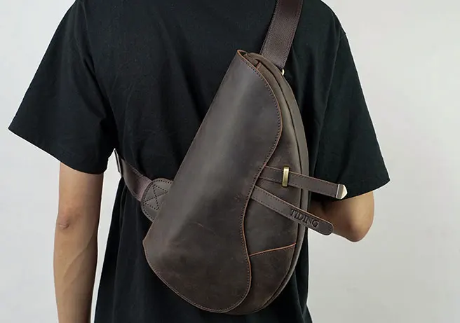 Bolsa de peito de couro genuíno, de alta qualidade, bolsa transversal de couro masculina, mochila de ombro único