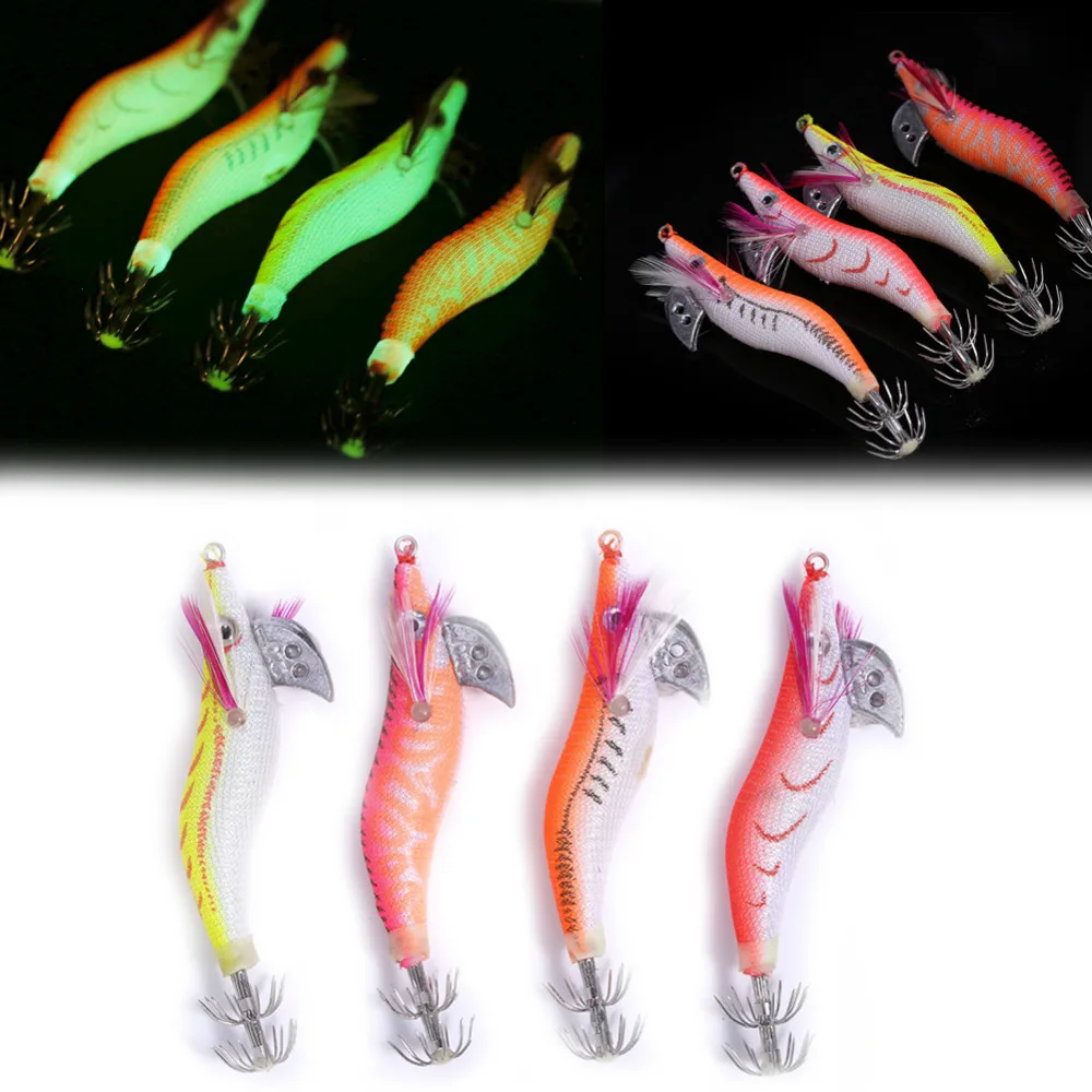 

4Pcs 8cm/8g Luminous Squid Jigs Lure Fishing Shrimp Lure Bait Plastic Shrimp Bait Pesca Carp Fishing