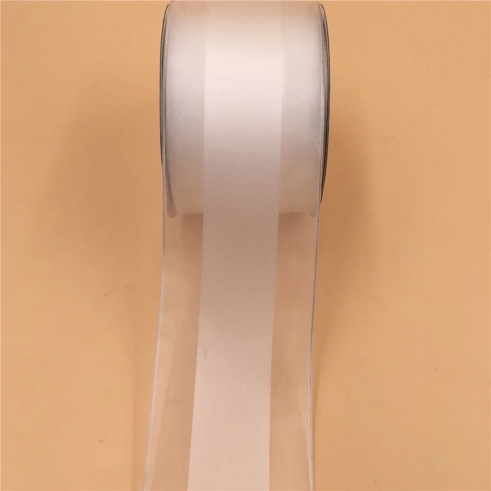 

63MM X 25 Yards Wired Edge Organza White Sheer Ribbon for Christmas Birthday Decoration Gift Wrapping 2-1/2"