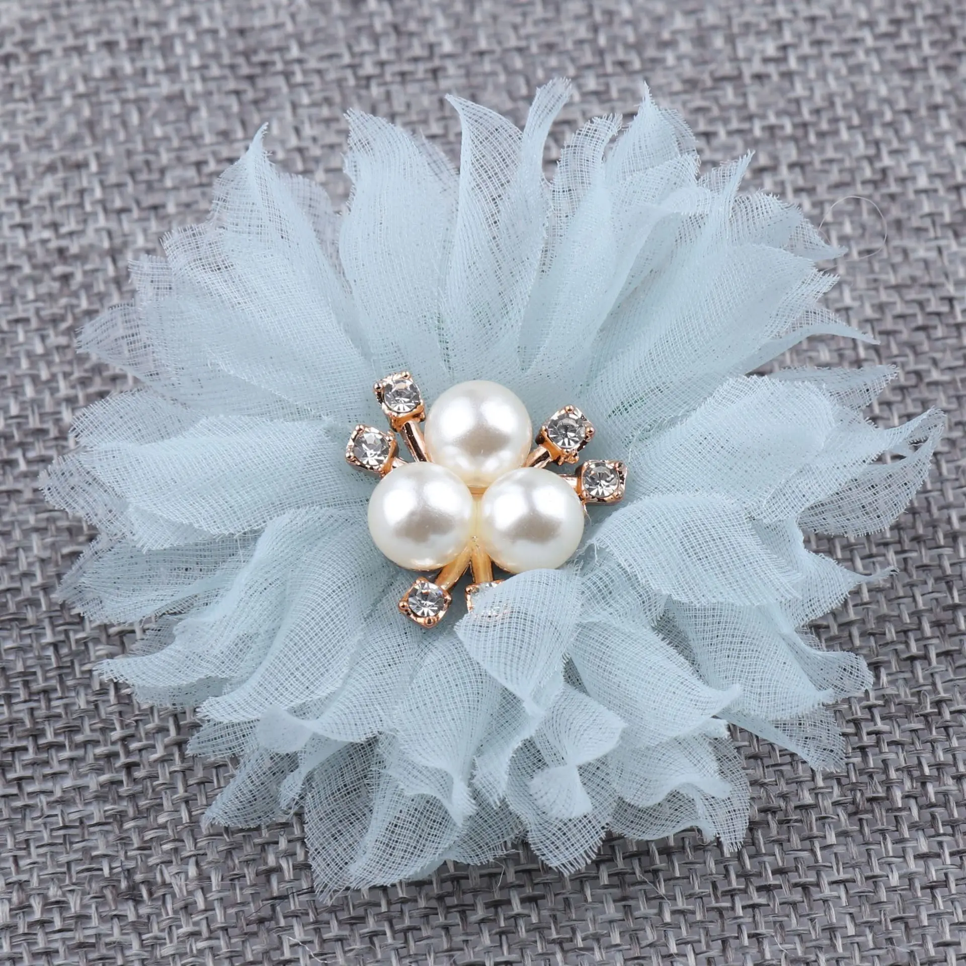 5 pcs 6cmThree pearl mesh gauze flowers For DIY Wedding Party Decorations Floral Wreath Scrapbook Craft