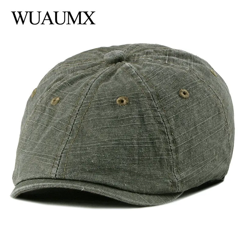 Retro Summer Berets Hat Men Eight-blade Newsboy Cap Women Painter Visors Herringbone Hat Washed Cotton Duckbill Flat Caps