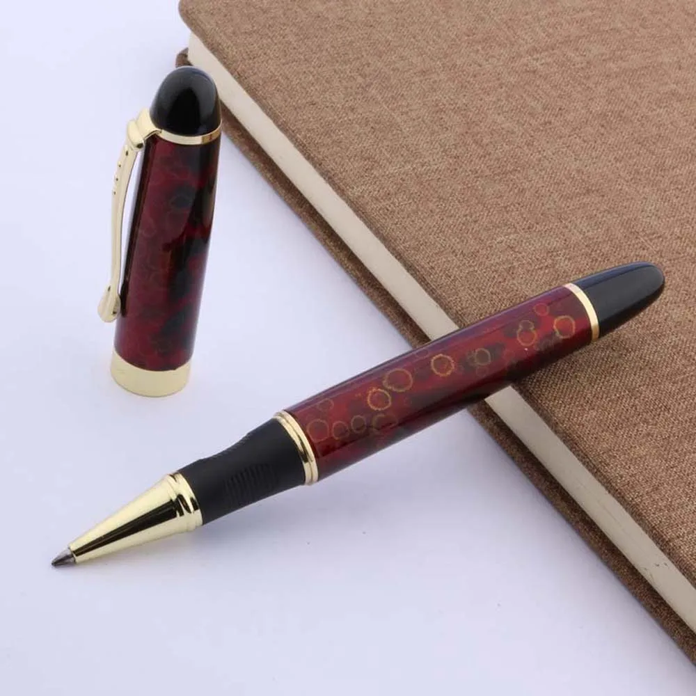 Jinhao 450 presente de metal dourado caneta esferográfica clássica com estampa de flor vermelha gelo