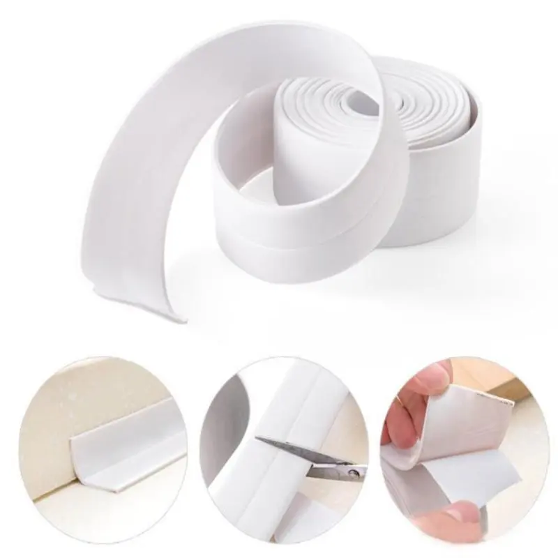 1Roll PVC Material Kitchen Bathroom Wall Sealing Tape Waterproof Mold Proof Adhesive Tape Kitchen Sink Basin Edge Sealing Tape