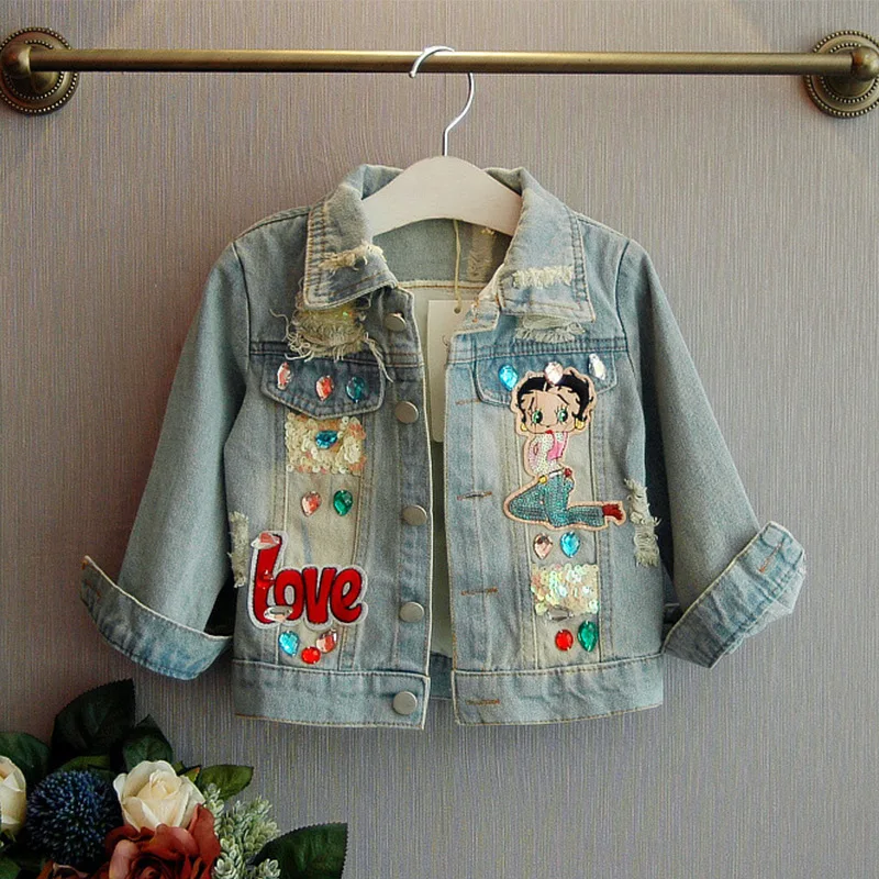 2-7 years Girls Denim Jackets Toddler Kids Baby Girl Coat Spring Autumn Clothes Children Cartoon Floral Jacket Coat Outwear