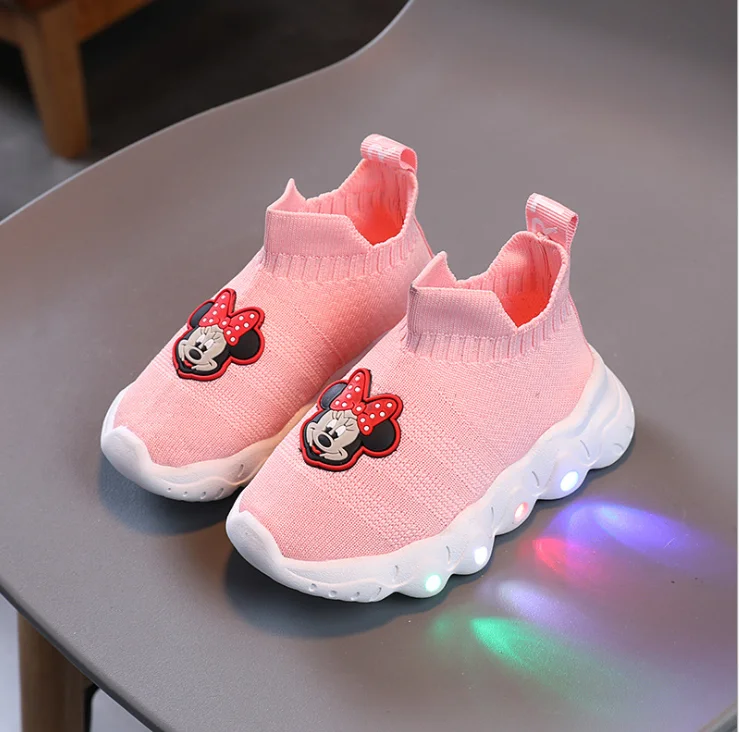 Disney fashion Children\'s Shoes Girls Boys Kids Sneaker Cartoon LED light luminous boot Child Flats Enfant tenis baby trainer c