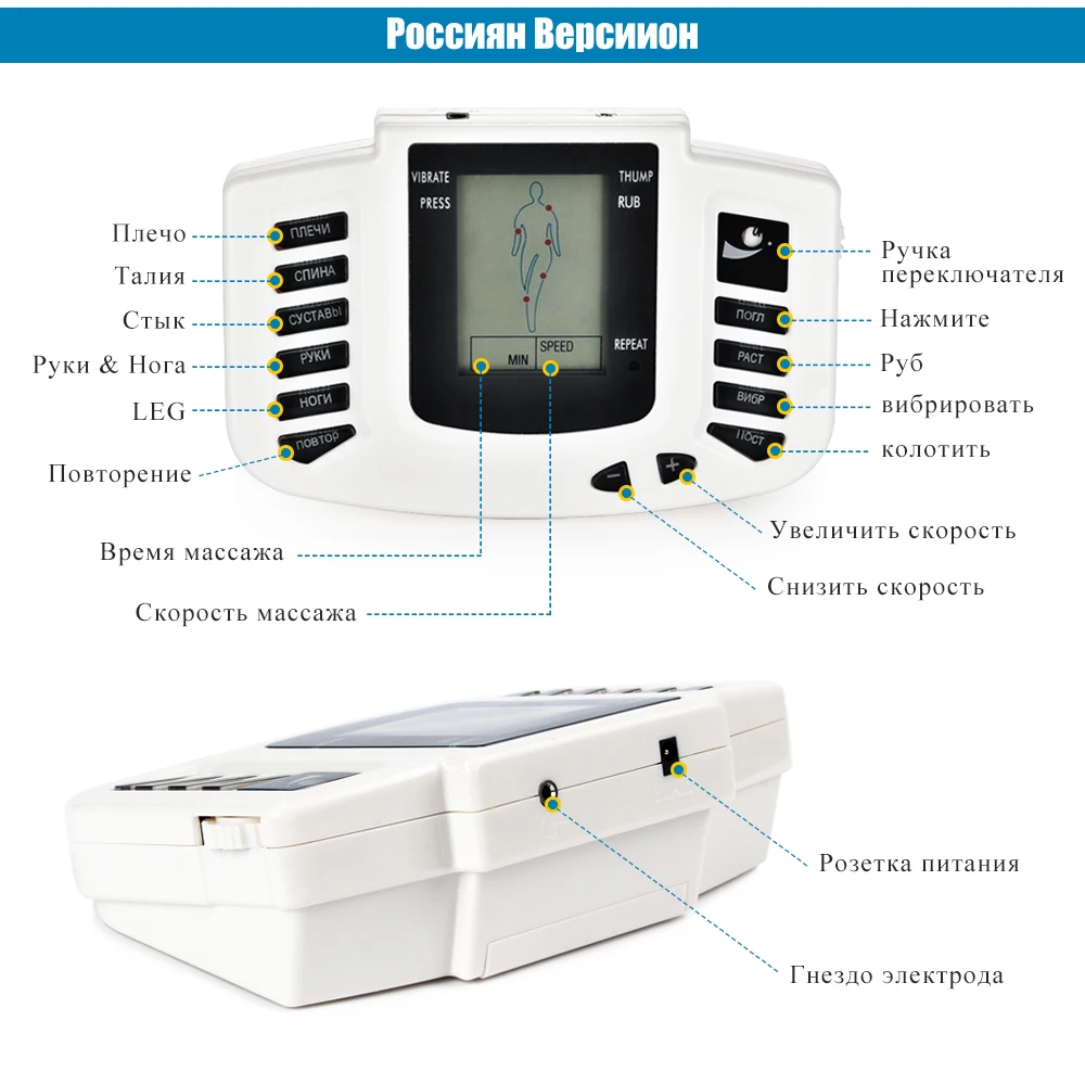 Panel ruso JR309 EMS Estimulador muscular de pulso Tens acupuntura masajeador adelgazante electroestimulador de terapia Digital 16 almohadillas