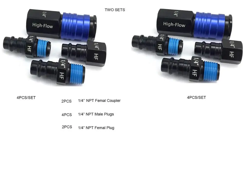 Conector de conexão de alimentação dinâmica, 8 peças de 1/4 "npt, conector de ligação de alumínio de alto fluxo, peças pneumáticas de liberação rápida, plugue de conexão