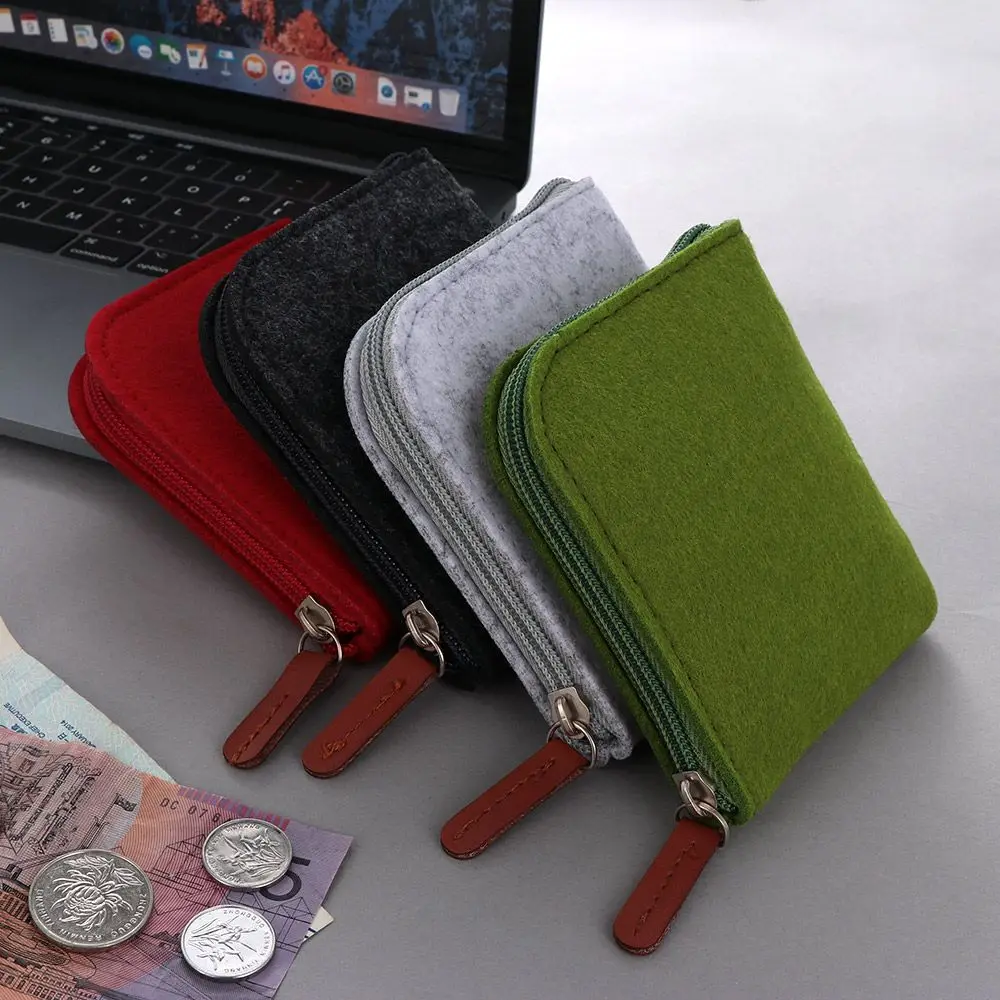 Cheap Wool Felt Mini Coin Purse Wallet Women Men Change Bag Credit Card ID Holder Wallets Key Chain Mini Bag Felt Retro Bag