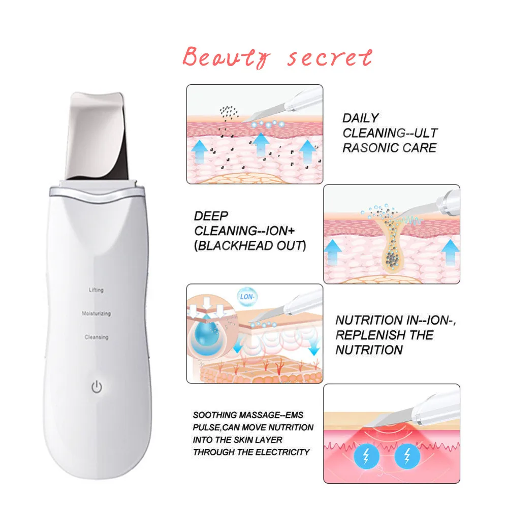 Wiederaufladbare Ultraschall Gesicht Haut Wäscher Gesichts Reiniger Peeling Vibration Mitesser Entfernung Peeling Poren Reiniger Werkzeuge