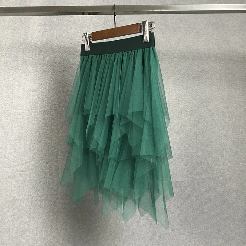 

Mesh Tutu Skirts Womens Irregular Fashion Korean Elastic High Waist Skirt Sexy Pleated Long Skirts Midi Tulle Skirts for Women